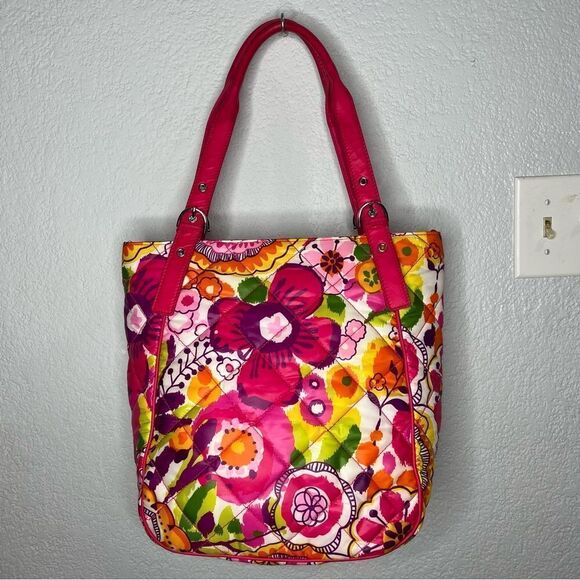 Vera Bradley Clementine Puffy Pink/White Multicolor Floral Medium Tote Bag - Picture 3 of 10